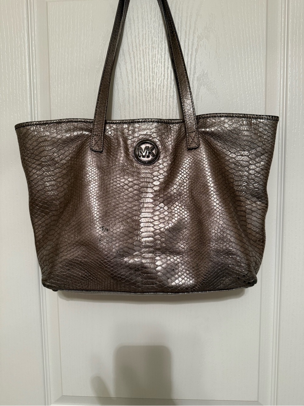 Michael Kors Metallic Bronze Snake-Embossed Tote Bag